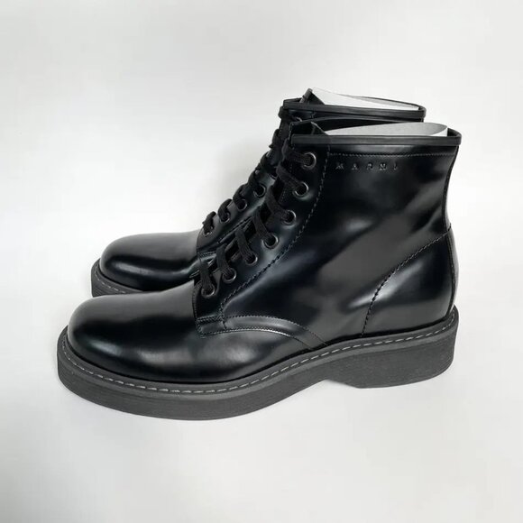 Brand New Marni Black Leather Combat Boots sz US 12 - Picture 2 of 12
